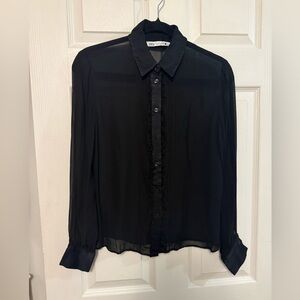Zara Black Sheer Button Down Shirt